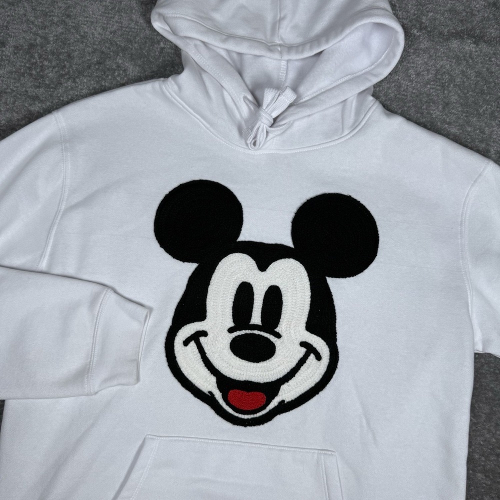 Disney Mickey Mouse Hoodie Women's Large White Crocheted Pullover